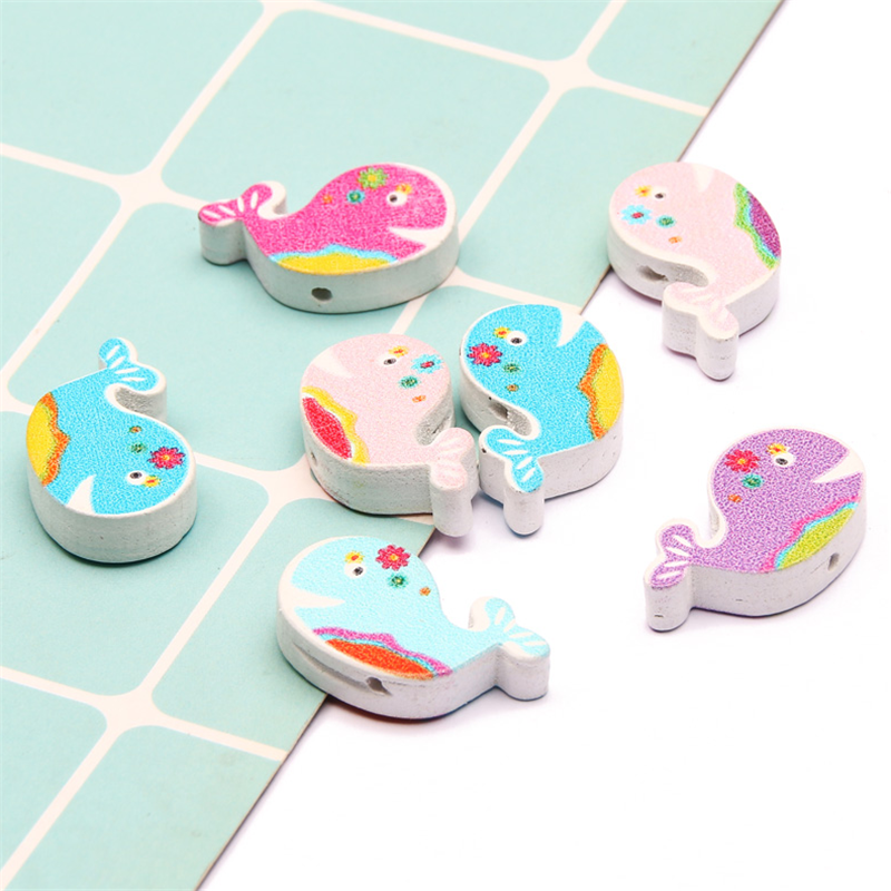 50pcs Mixed Cartoons Whale Wooden Bead Loose Spacer Bead For Jewelry Making 26MM