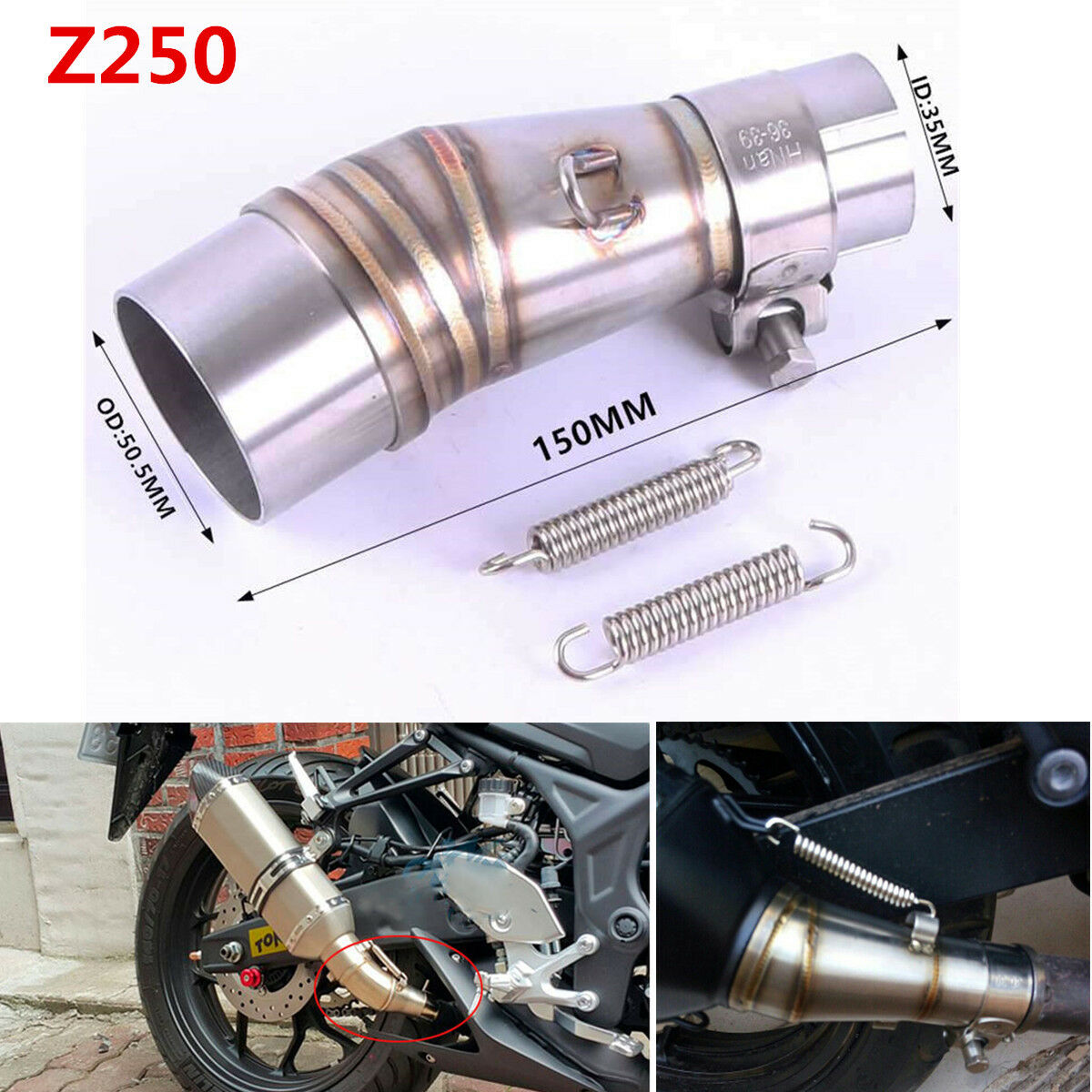 Motorcycle Exhaust Middle Pipe Link Stainless Steel Muffler Mid Section Adapter
