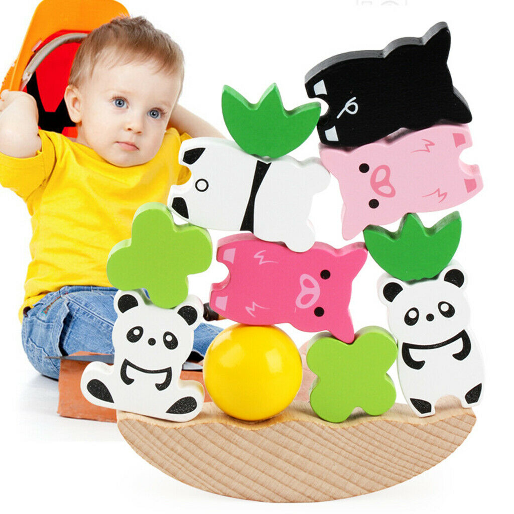 Fun Stacking Tower Balancing Game - Wooden Animal Building Blocks Baby Early