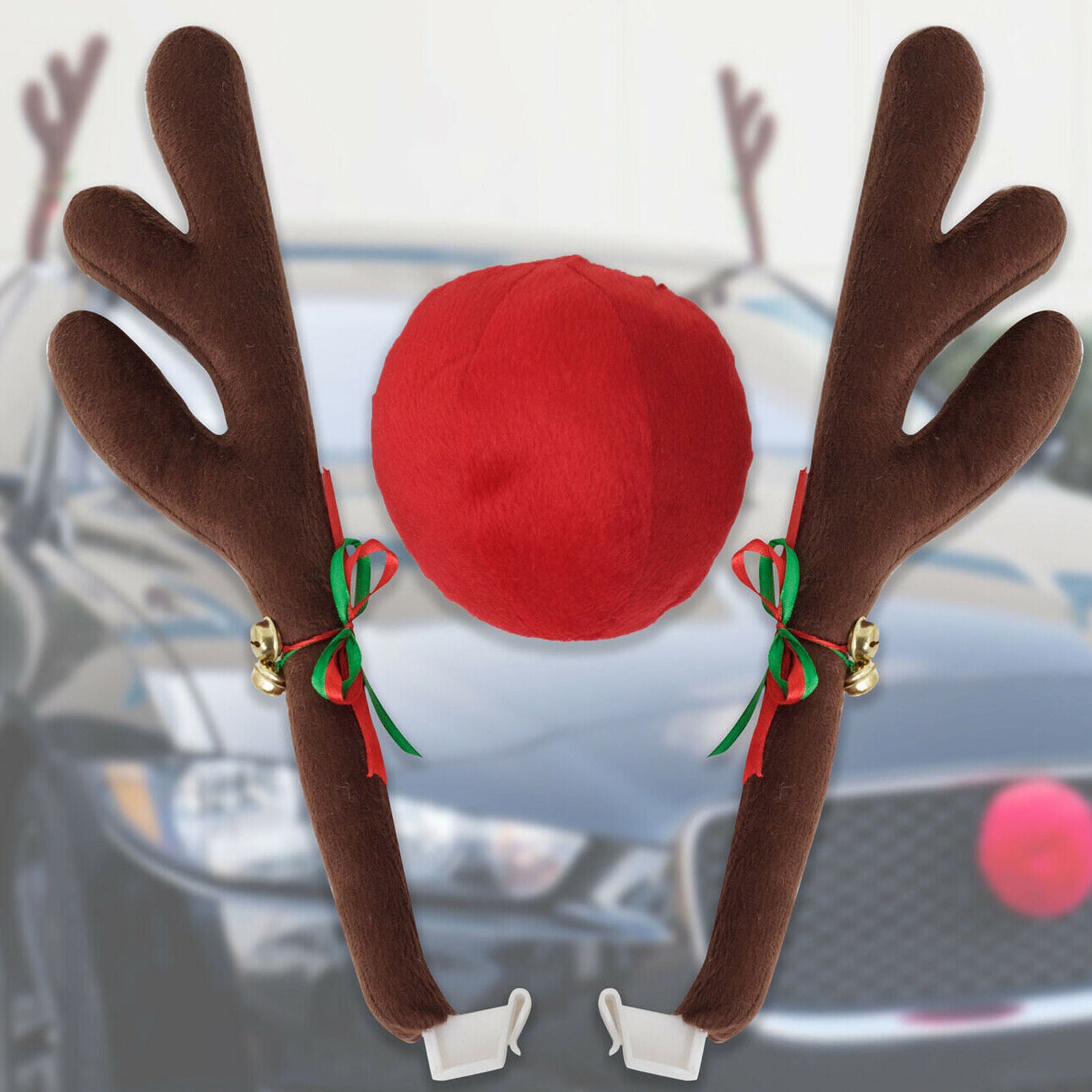 Reindeer Christmas Decoration For Car, Holiday Party Antlers And Nose Decor