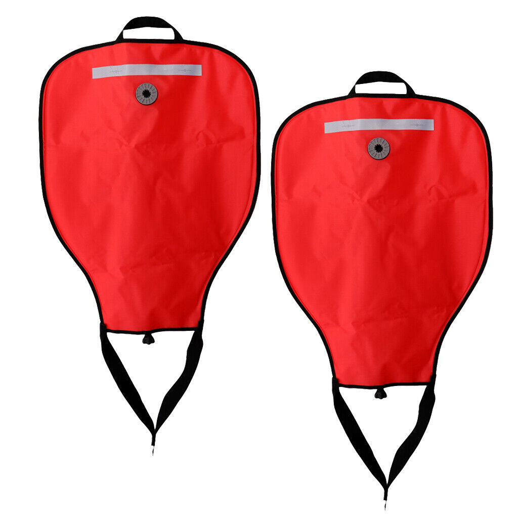 2 Red Tech Scuba Diving 50lbs Salvage Lift Bag & Dump Valve Diver Accessory