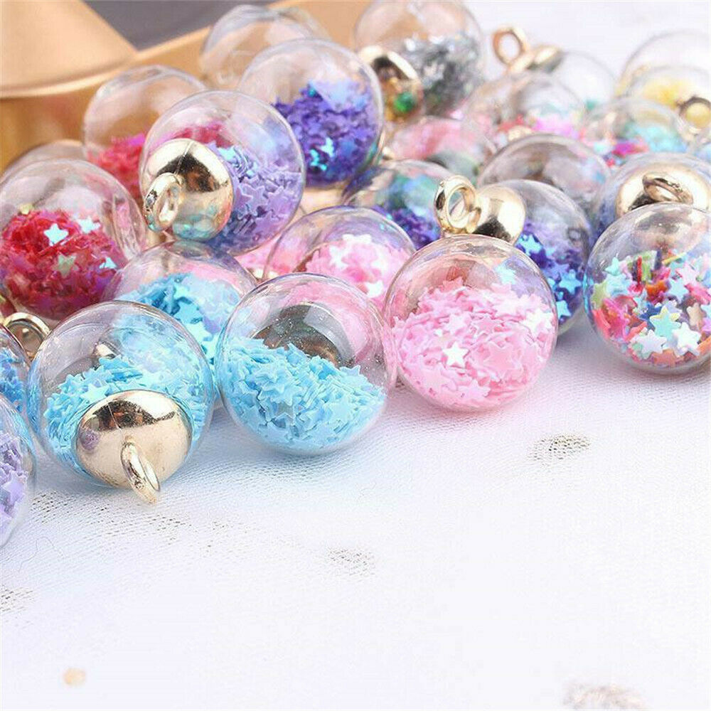 20Pcs Glass Balls Pendants Confetti Making Charms Round Transparent DIY Jewelry.