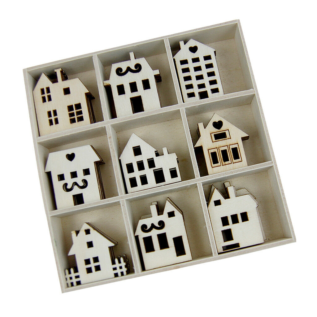 45x Unfinished Wooden Pieces Cutout House Shape DIY Craft for Embellishment