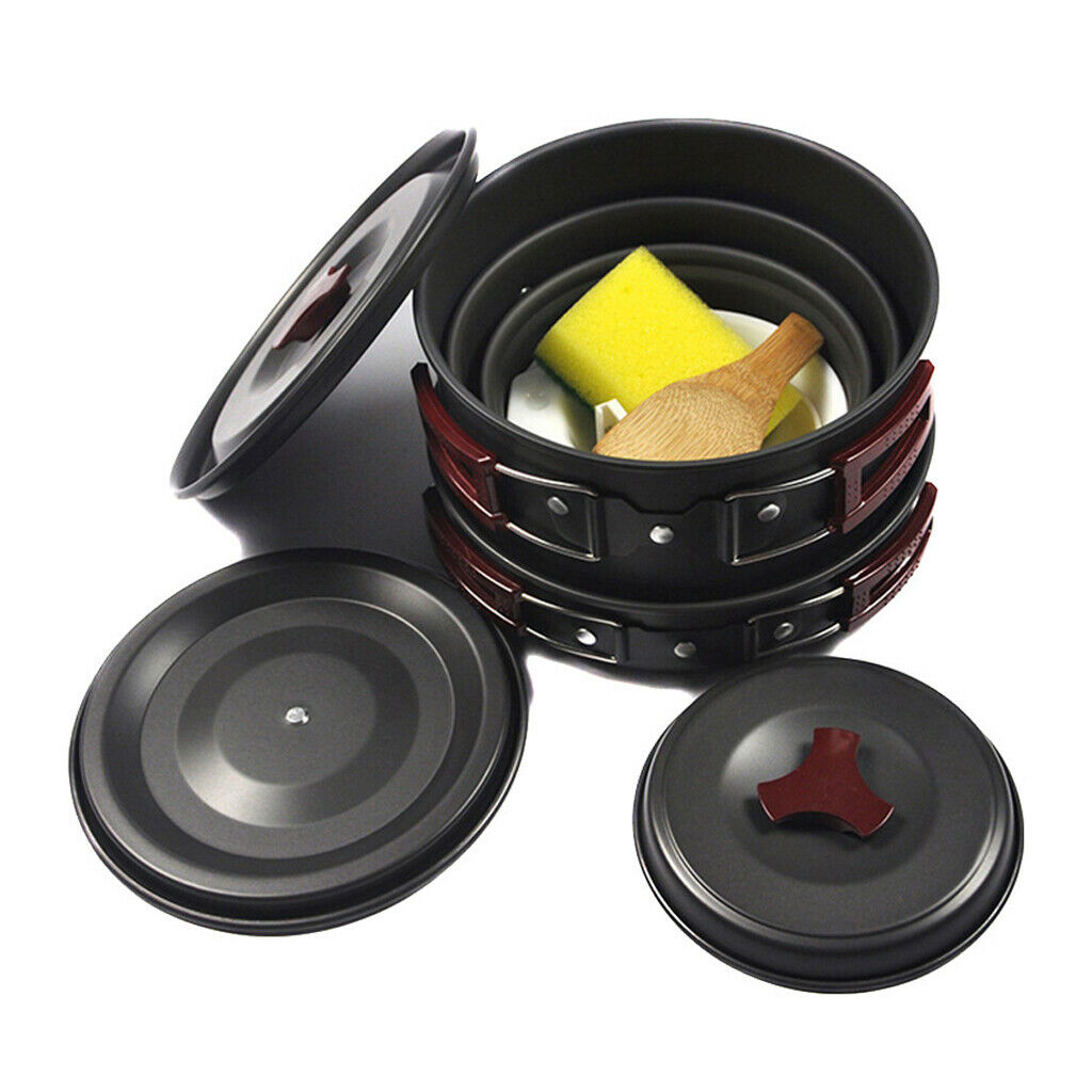 14PCS Camping Cookware Kit Lightweight 4-5 Persons Cooking Pot Pan Bowl