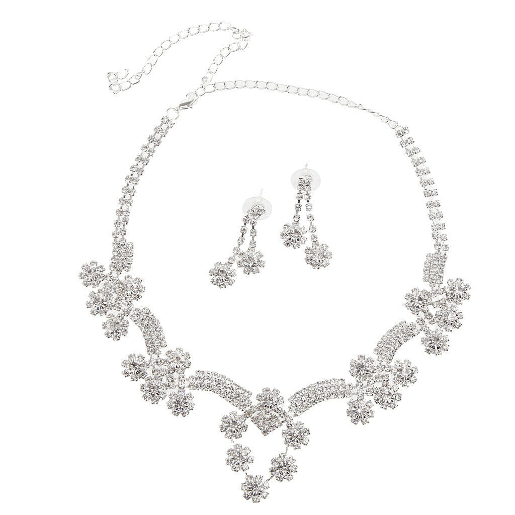Wedding Bride Crystal Rhinestone Pendant Necklace Earring Jewelry Set