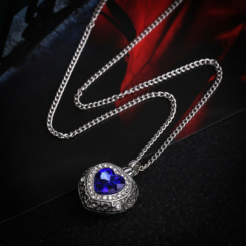 Urn Cremation Heart Blue Crystal Pendant Ash Holder Memorial Necklace Jewe.l8