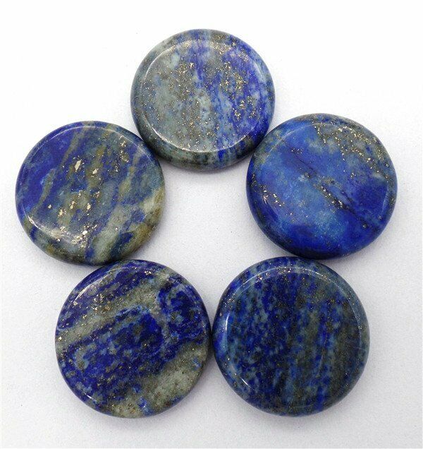5Pcs 25x6mm Natural Blue Lapis Lazuli 7 Chakra Symbol Healing Reiki Stone HH7694