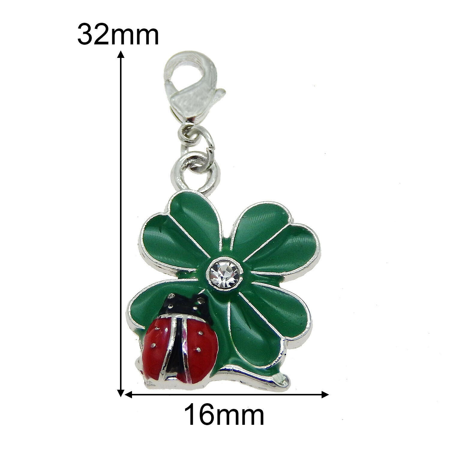 8-pack Green Enamel Clover Ladybug Charm Lobster Clasp Pendant Keychain Dangles