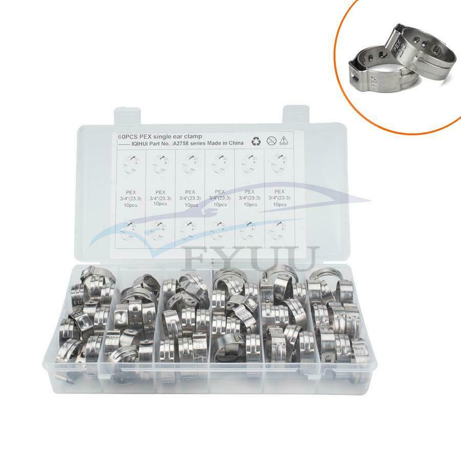 60 x Single Ear Plus Stainless Steel Hydraulic Hose Clamps O Clips Pipe Fuel Air