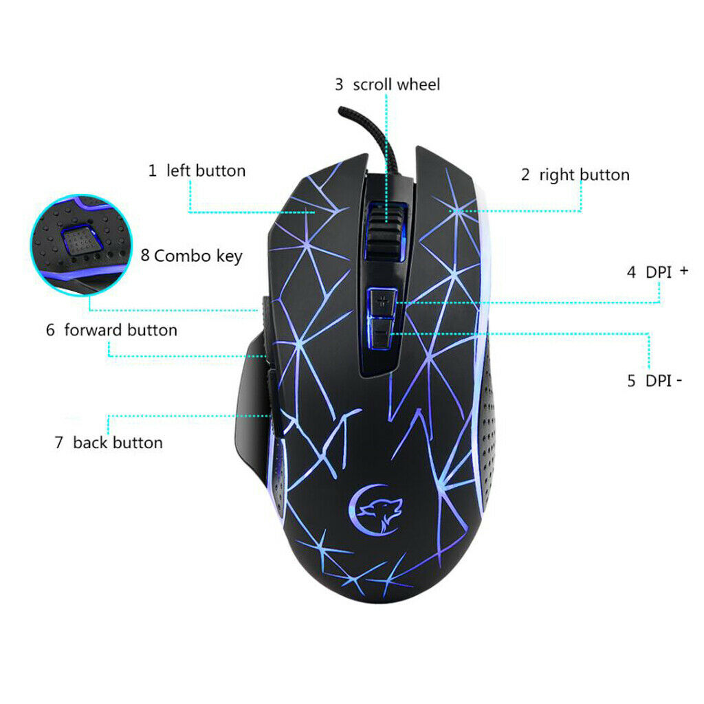 Optical Mouse Wired Colorful Lights G816 USB 9 Buttons DPI 1200-1600-2400-3200