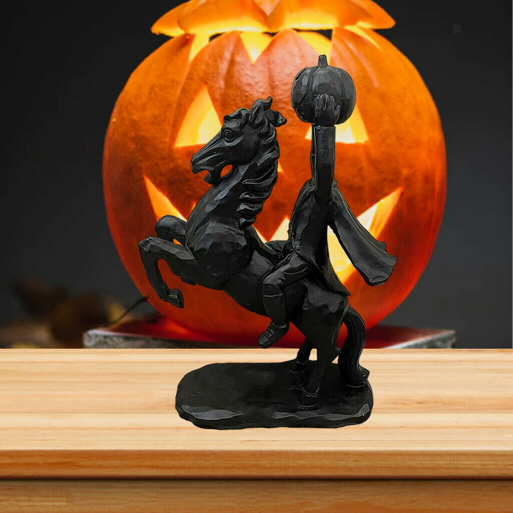 Headless Horseman Statue Ornament Horror All Black for Halloween Desktop