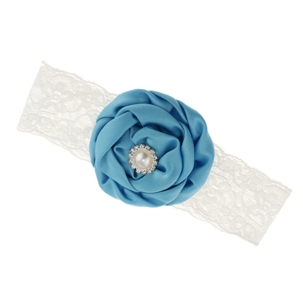 Baby Flower Headband Newborn Girls Elastic Head Band White and Blue