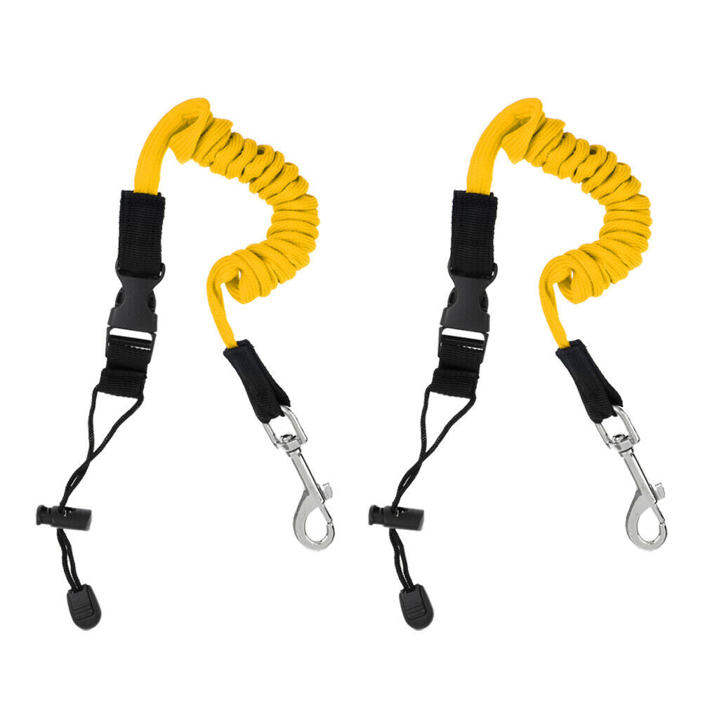 2 Pieces Safe Kayak Paddle Leash Fishing Rod Pole Coiled Lanyard Cord Yellow