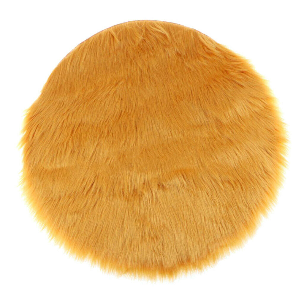 Round 30cm Sheepskin Hairy Carpet Faux Mat Fur Plain Fluffy Area Rug Yellow