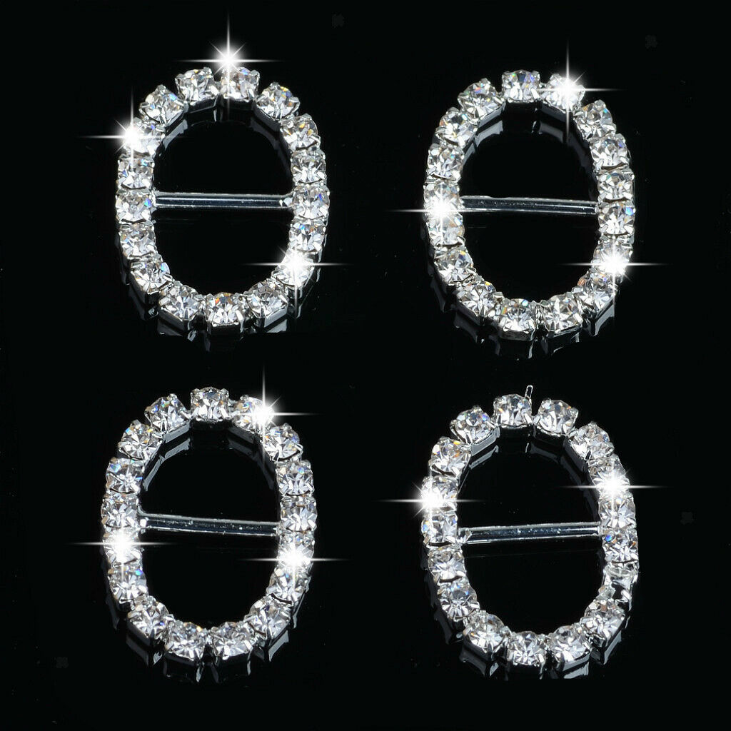 10 Pieces Oval Shape Alloy Crystal Buckle Ribbon Slider for Wedding Invitation