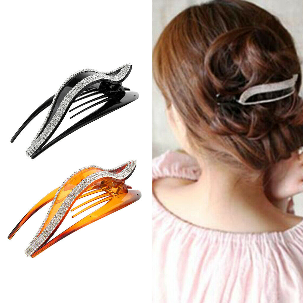 2x Womens Crystal Hair Claws Grips Rhinestone Hair Clip Clamps Pins Ponytail