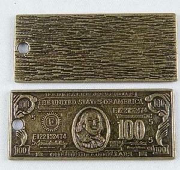 15pcs Bronze Color Bank note 100 Dollar Charms 42x18mm b0029