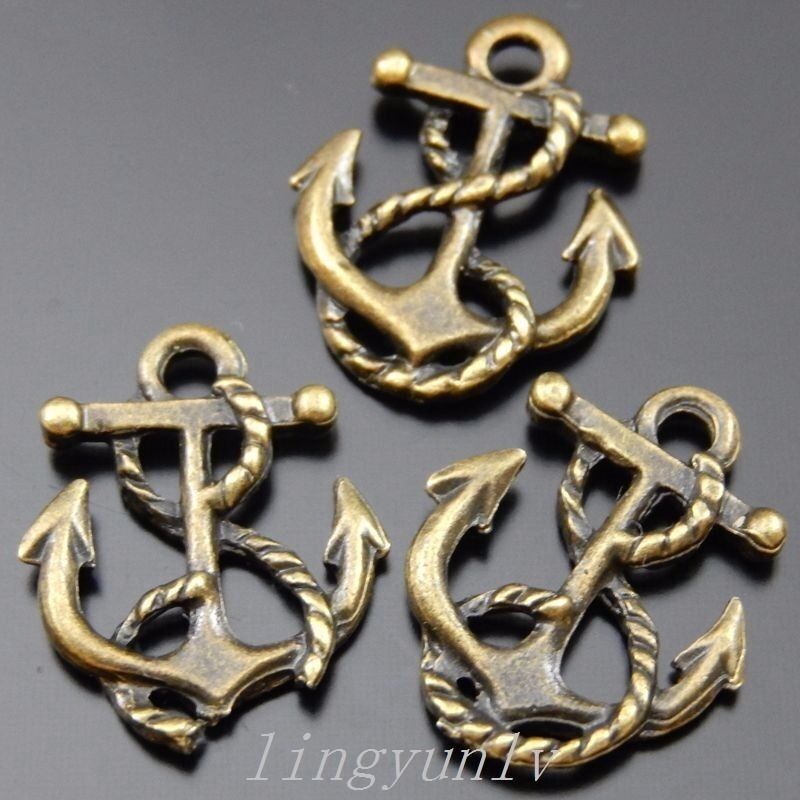 Antiqued Bronze Metal Anchor Pendant 14x17mm DIY Jewelry Accessories (x45) Pack