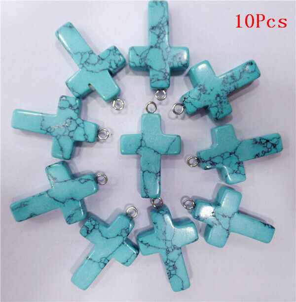 10Pcs 25x18x6mm Green Turquoise Cross Pendant Bead DIY Jewelry Making HH7250