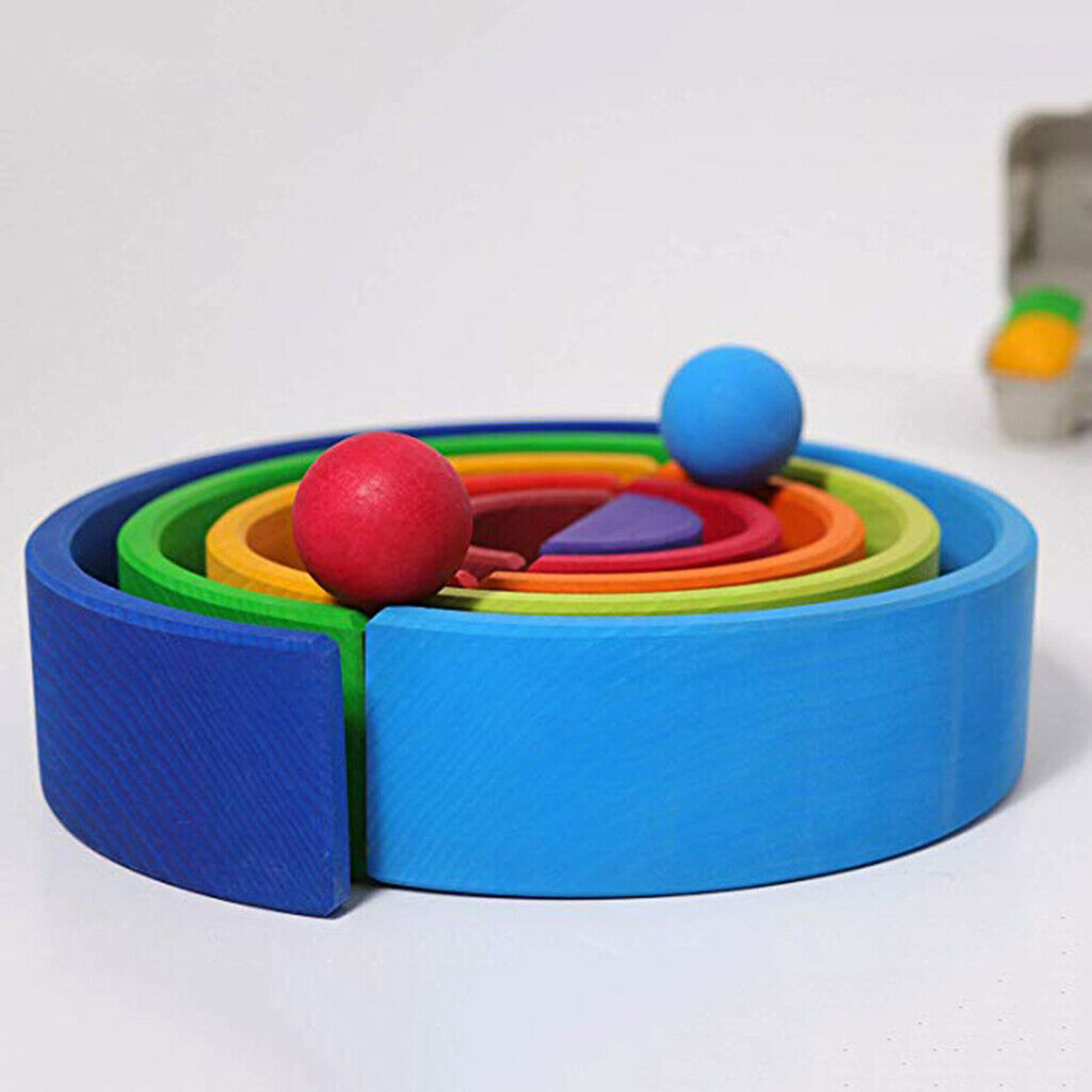 Wooden Rainbow Stacking Toddler Montessori Kids Early Learning Educational
