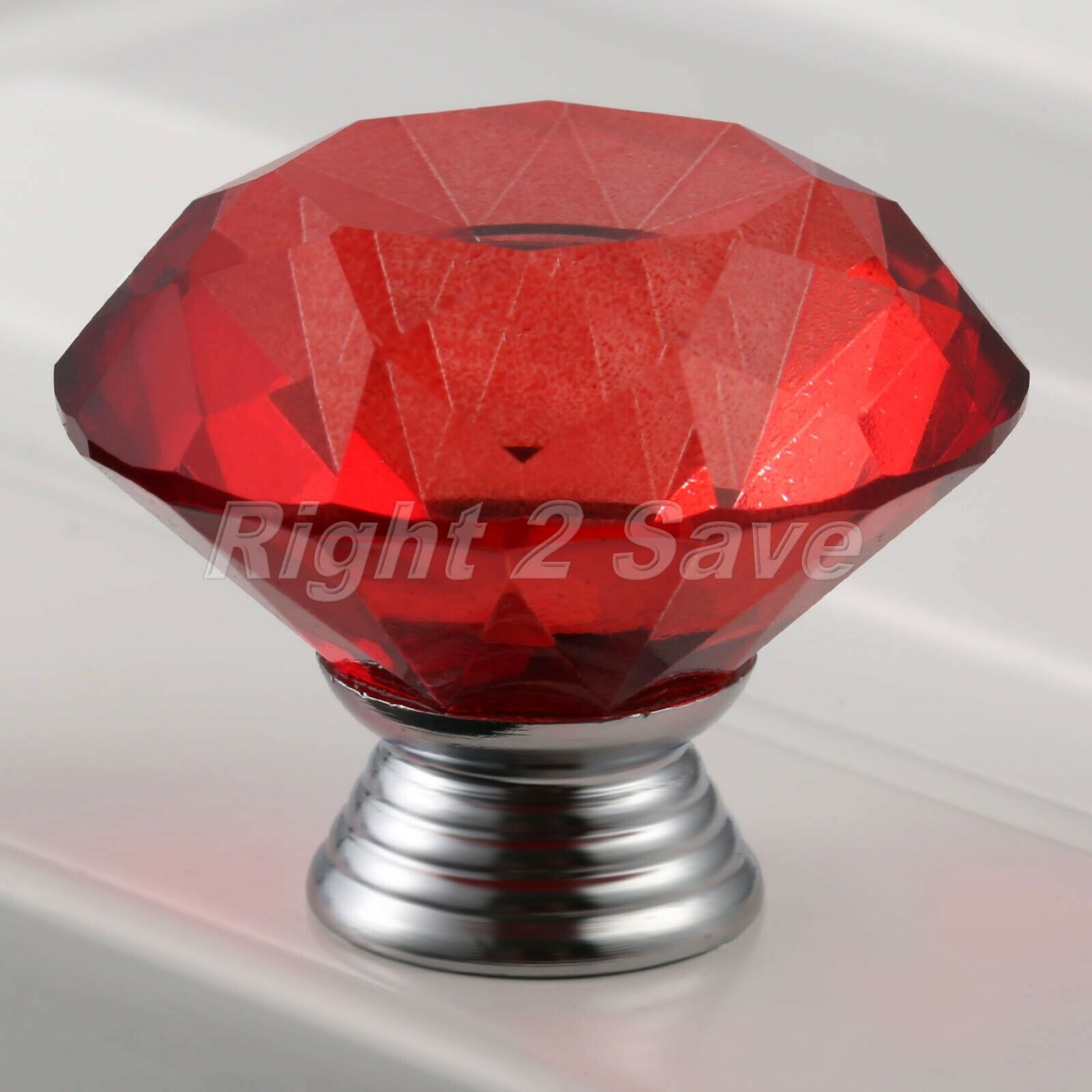 Crystal Glass Knob 40mm Red Pull Closet Drawer Cabinet Furniture Handle 1PC