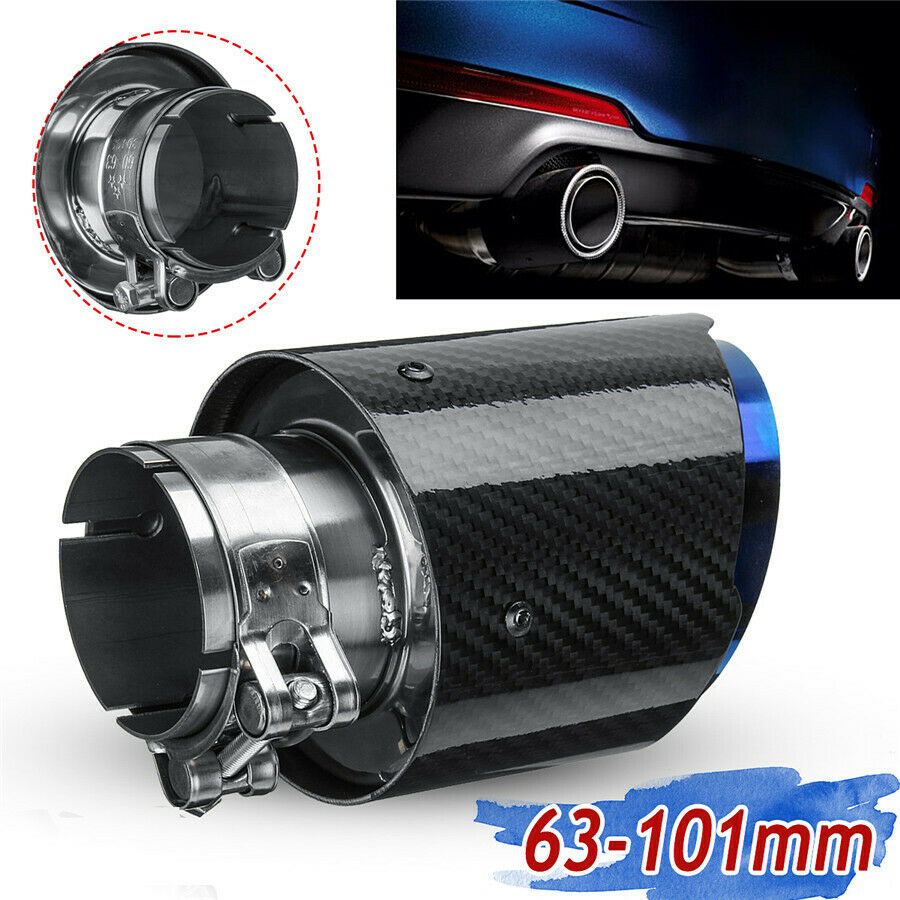 Universal 2.5" 63mm  Glossy Carbon Fiber Round Exhaust Pipe Burn Blue Tips