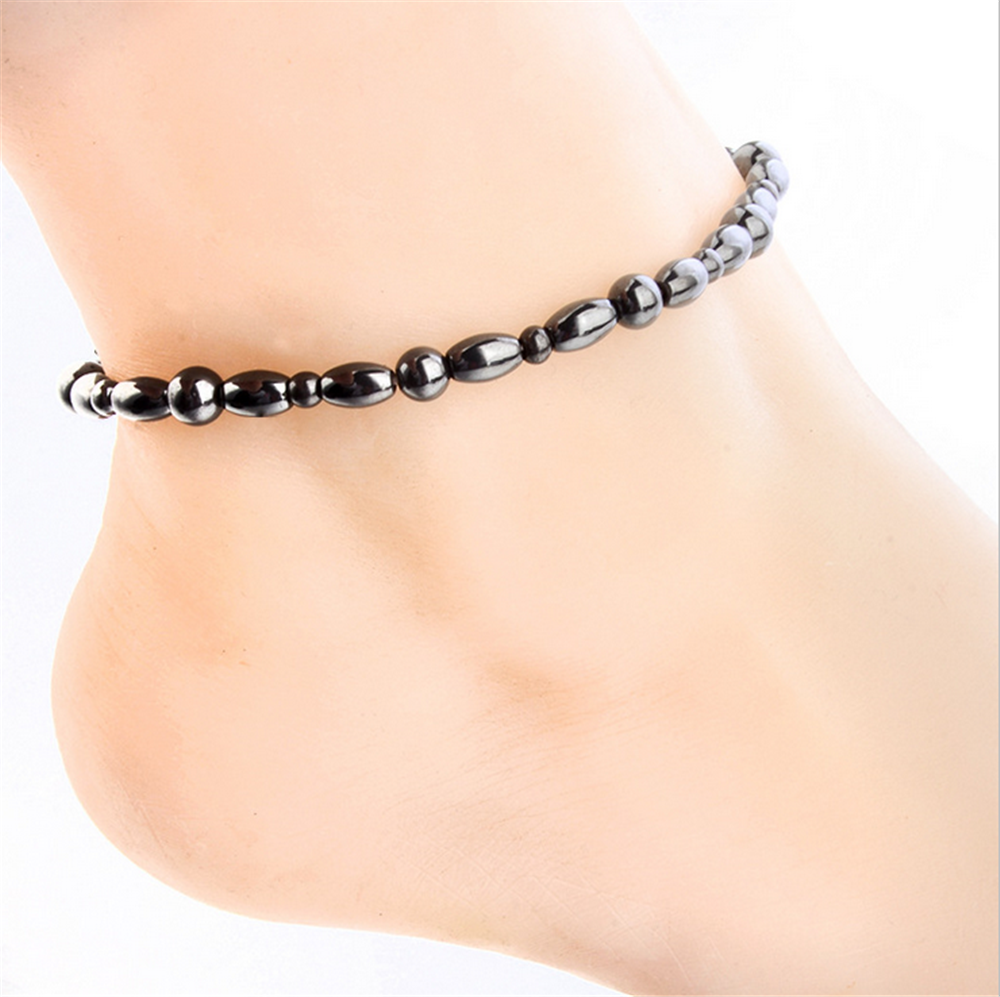 Unisex Barefoot Black Hematite Magnet Anklets Jewelry Round Bracelets Leg Chain