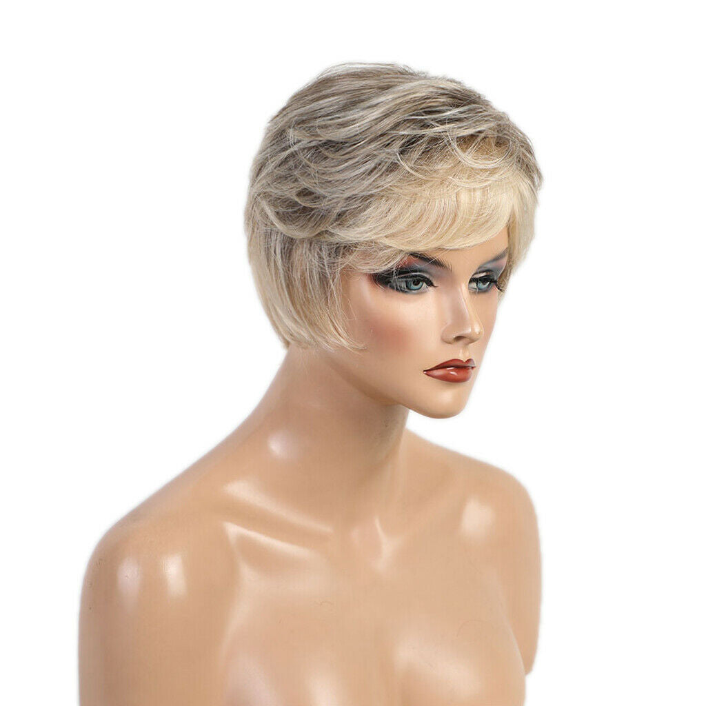 Human Hair Womens Side Part Wigs Costume Party Natural Pixie Cut Wig Mixed