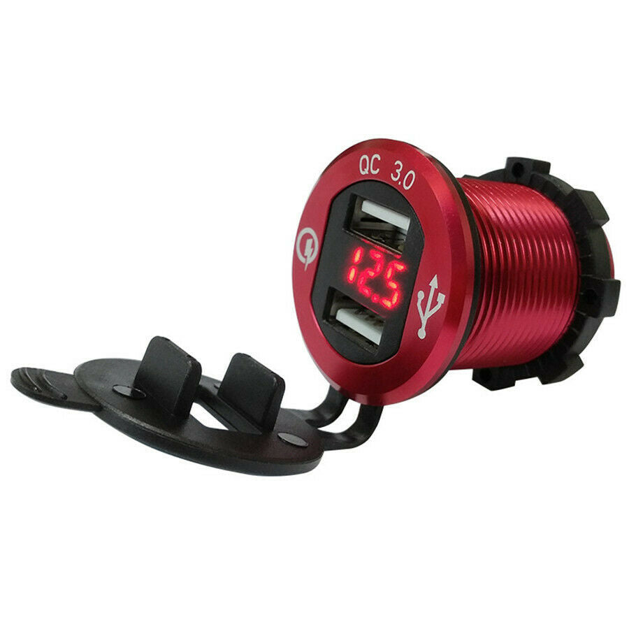 4.2A Metal QC3.0 Motorcycle 2 USB Cigarette Lighter LED Digital Display For BMW