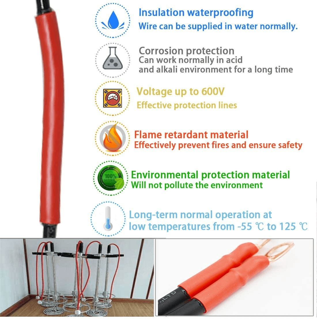 Marine Dual Wall Adhesive 3:1 Heat Shrink Tubing 6 Feet Black W/ 6 Feet Red 3/4