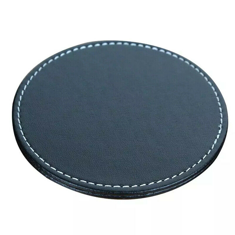 Set of 6 Black Round Leather Coffee Mug Drink Coasters Table Cup Mat  FTDFAU