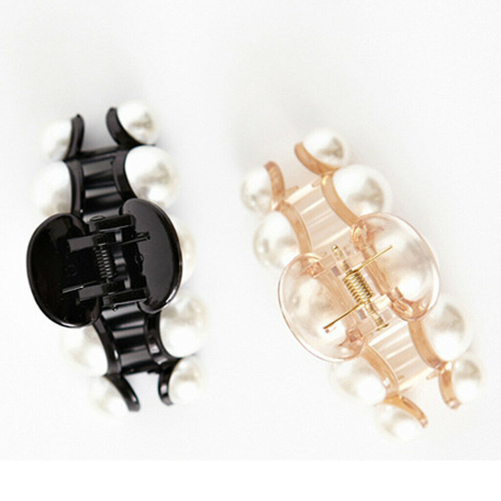 2Pcs Women Non-Slip Hair Clips Large Pearls Hair Claws for Thick Hair