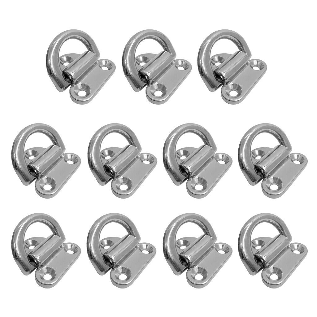 11pcs 6mm Stainless Steel Folding Pad Eye Deck Lashing D Ring Tie Down Plate