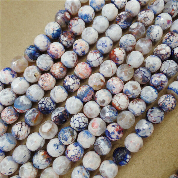 1 Strand 8mm Blue Fire Dragon Veins Agate Round Ball Loose Beads 15.5inch HH9019