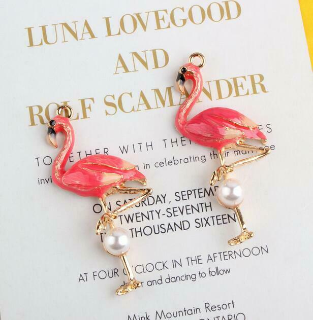 2pcs drip oil flamingo alloy pendant DIY necklace bracelet earrings accessories