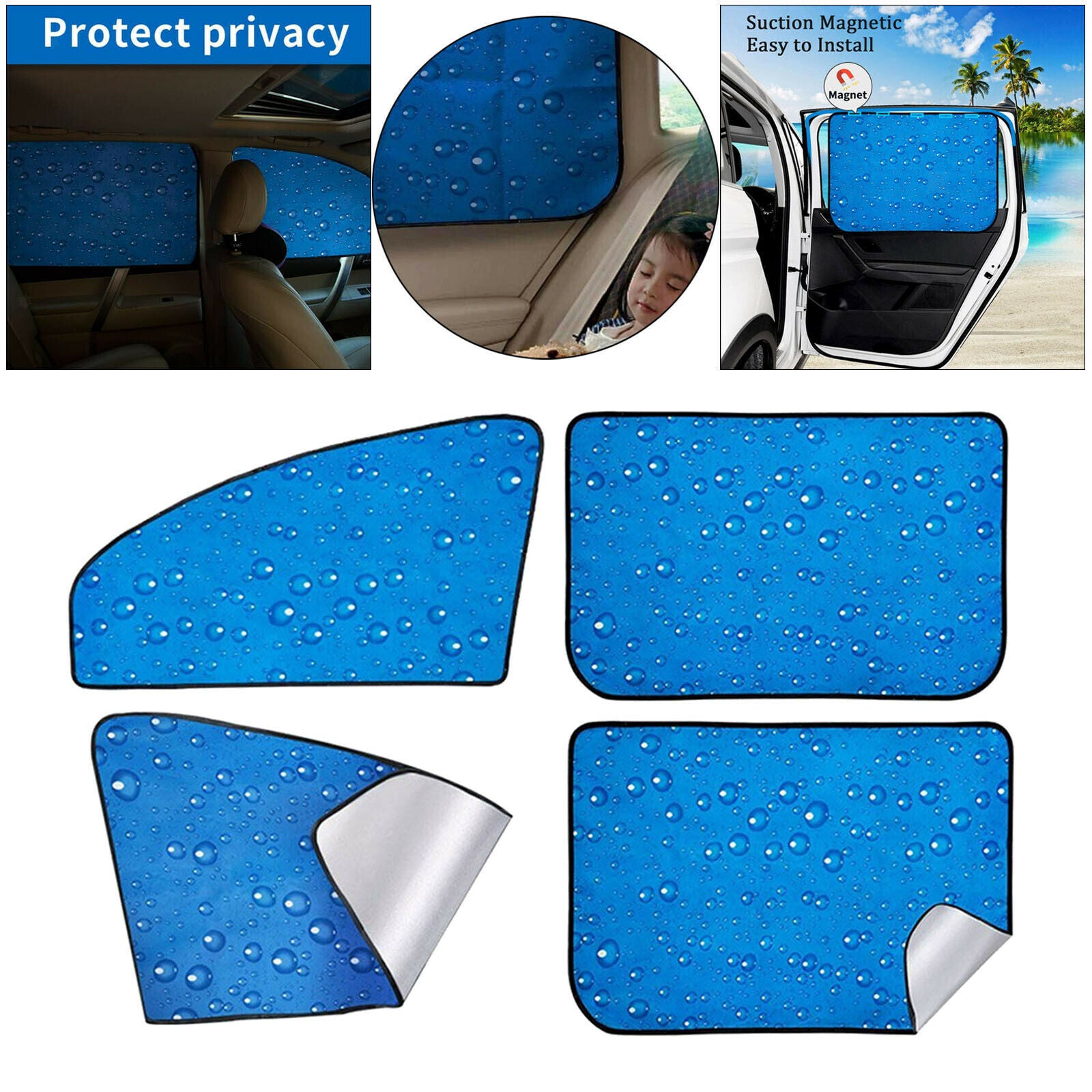4pcs Car Magnetic Rear Front Side Window Cling Sunshade Kit UV Protection