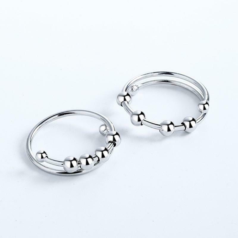 Women Rotatable Fidget Beads Rings Single Coil Beads Anti Stress Ring Jewelry