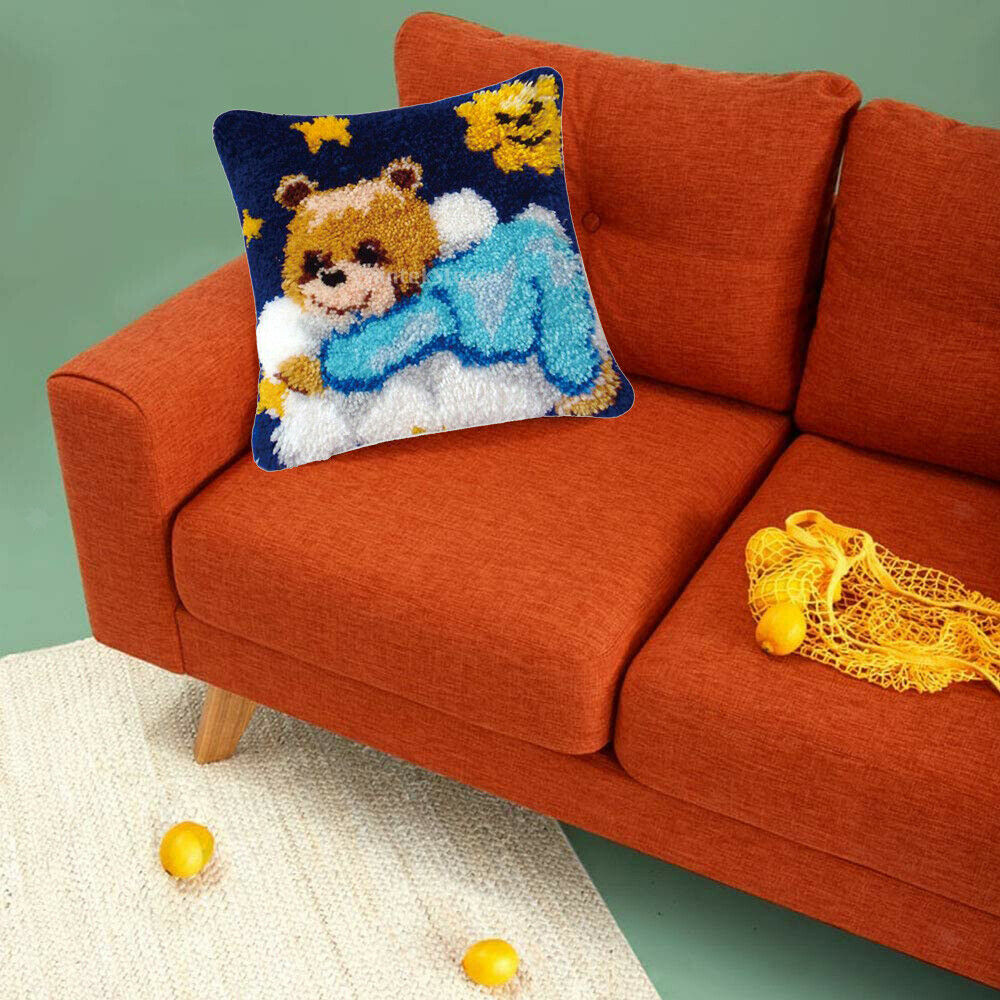 2 Pack Teddy Bear Latch Hook Rug Kit Pillow Cover Home Ornament Handicraft