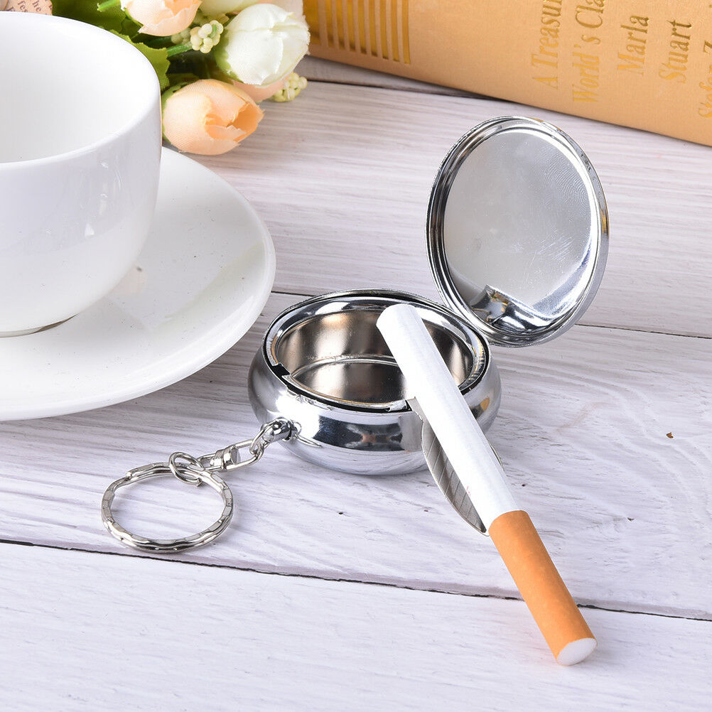 Creative Round Cigarette Keychain Portable Stainless Steel Pocket Ashtray SEDF