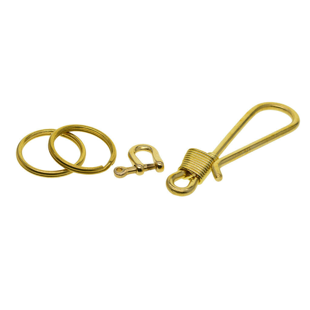 Hook Keychain Brass Loop Key Chain with 2 Split Ring Pocket Bag Home Keyfob