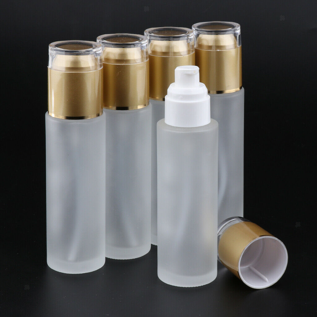 5Pcs Glass Pump Bottle Refillable Cosmetic Container Leak Proof 80ml  Golden