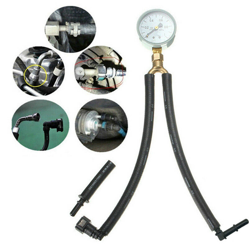 140PSI Car Fuel Pressure Tester Gauge Analogue Gasoline MPa Hose Adapter Kit NEW