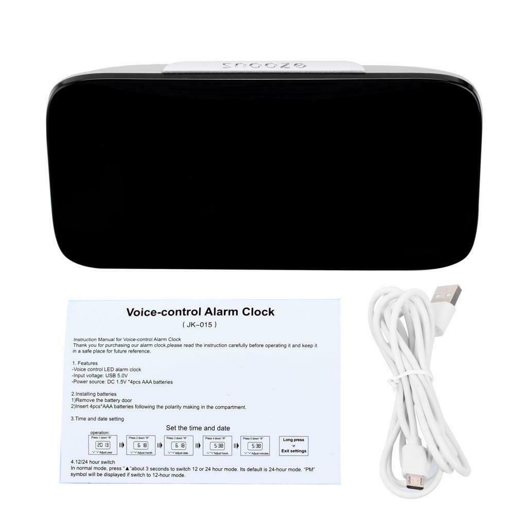 2pcs Projection Alarm Clock Voice Control Portable Clock with Snooze Alarm