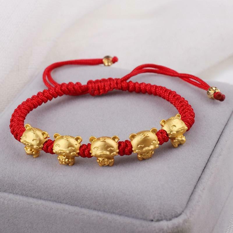 Adjustable Chinese Zodiac Sign Tiger Animal Charm Bracelet Red Rope Bracelet