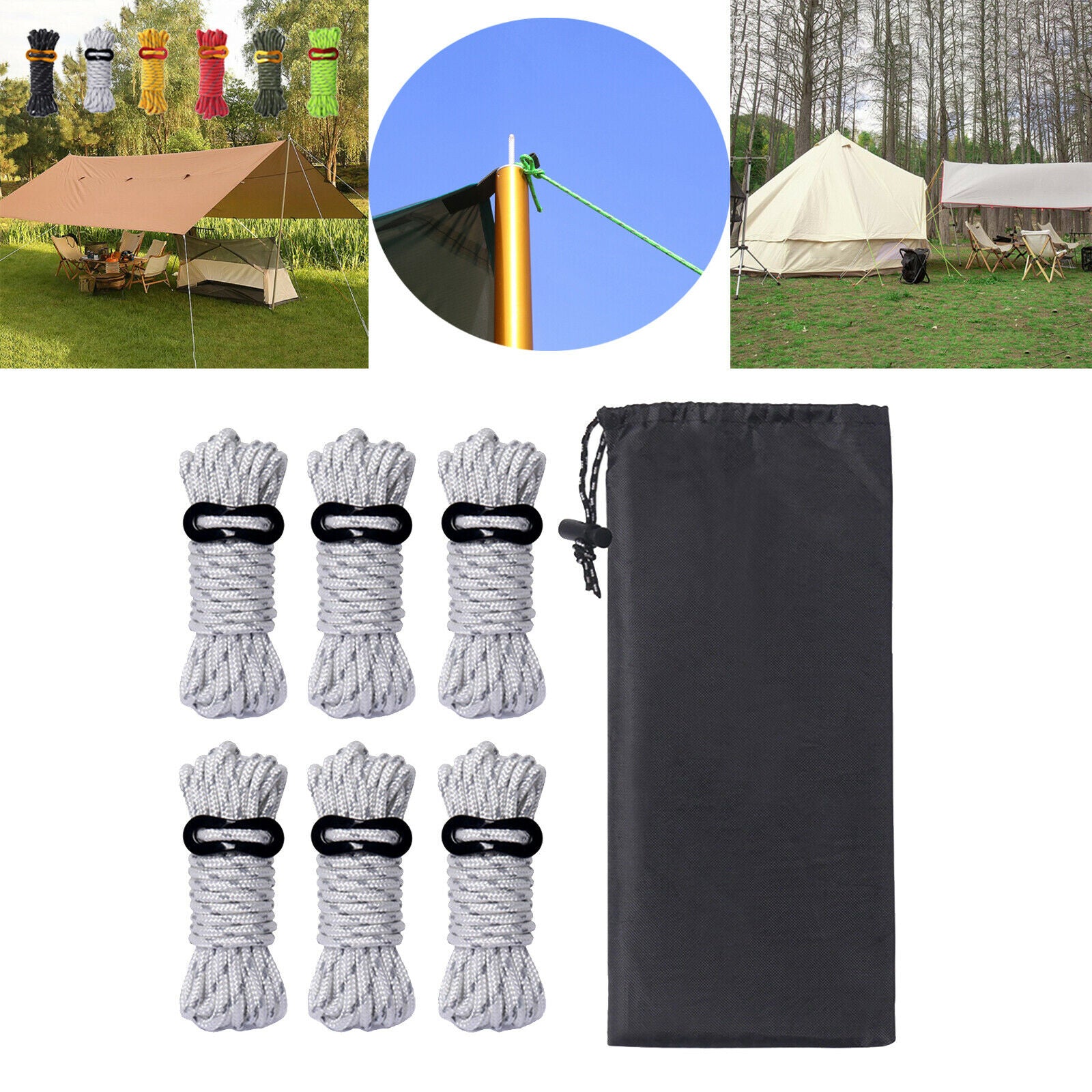 Pack Guylines 4mm Tent Cords Camp Rope for Outdoor Camping Backpacking White