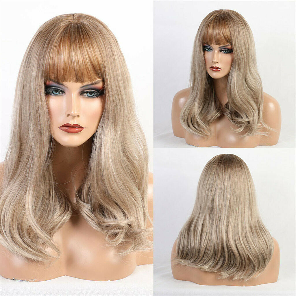 Shoulder Length Wavy Curly Fashion Blonde Wig for Daily Costume Ombre Blonde