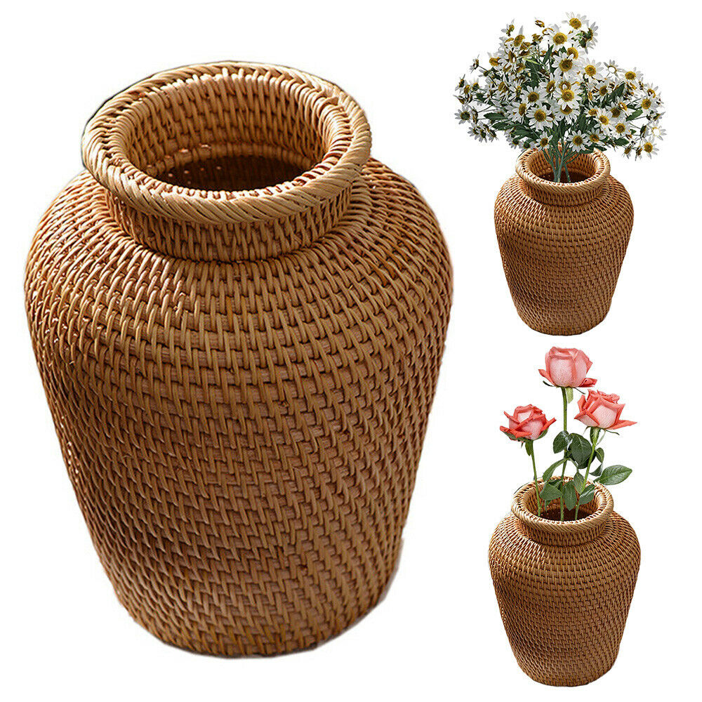 Rattan Vase Dried Flower Silk Flower Vase Home Garden Decor Art Table Ornaments