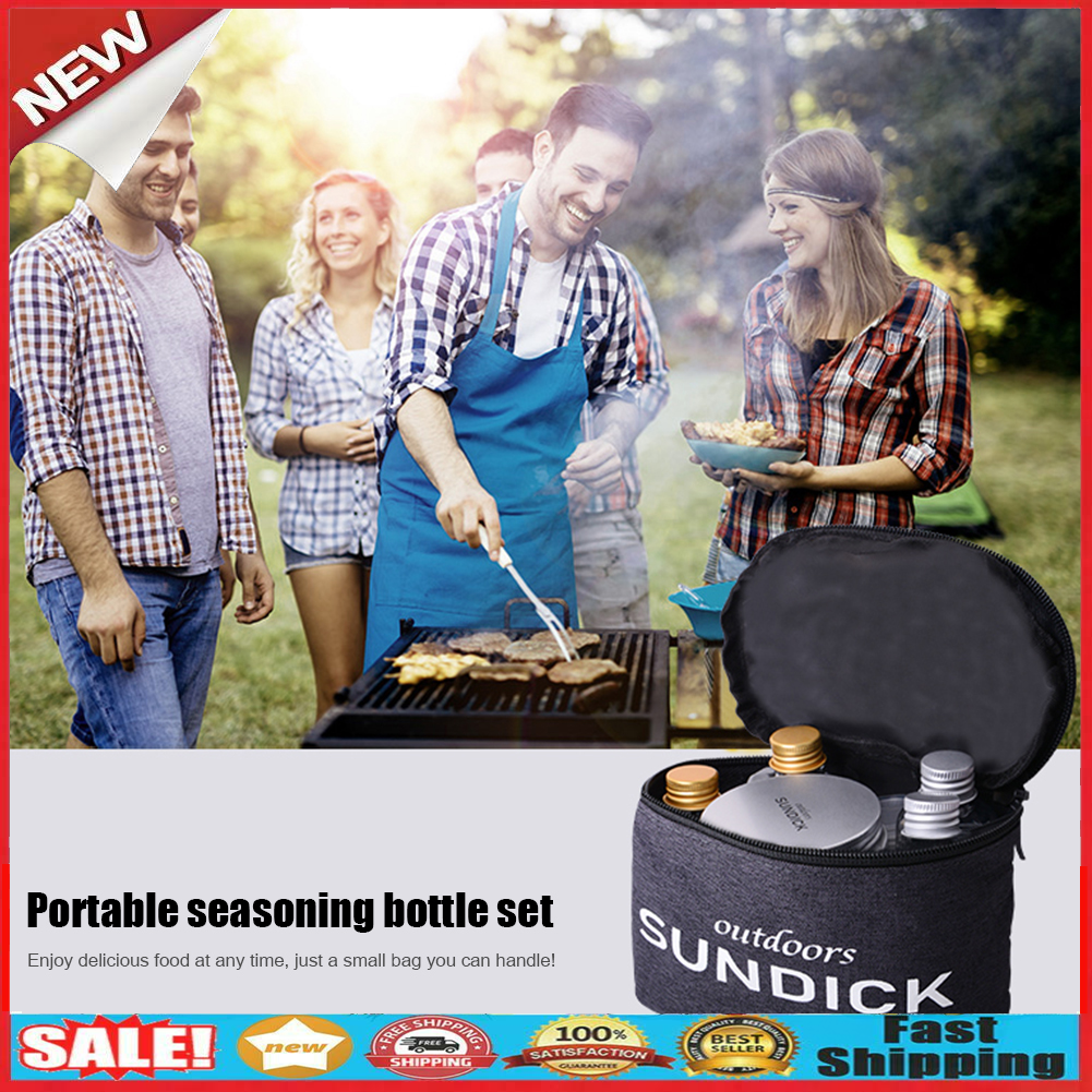 Sundeck 9pcs Spice Cruets Set Portable Salt Bottle BBQ Sauce Container Bag @