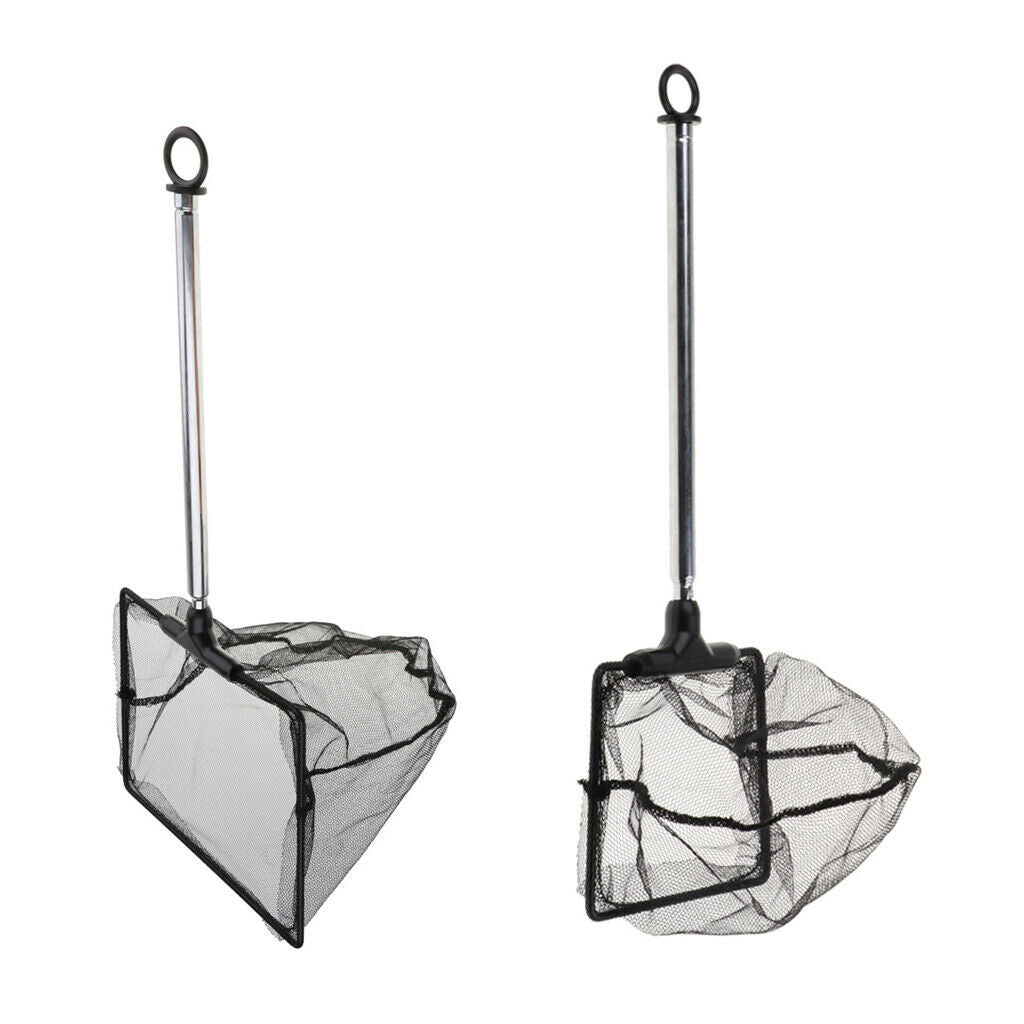 2x Aquarium Telescopic Fish Tank Shrimp Fishing Net Extendable Handle Black