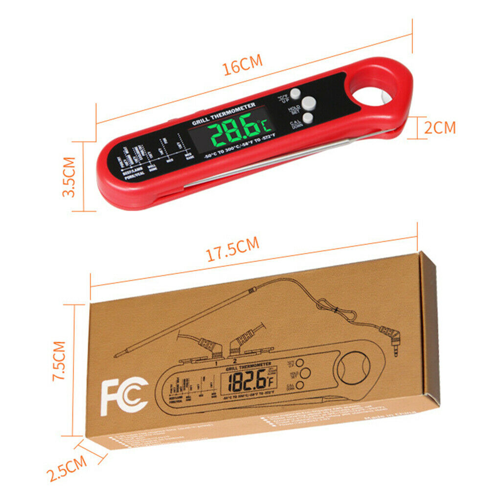 Stainless Steel Dual Probe Food Thermometer Oven Baking Water Instant Read